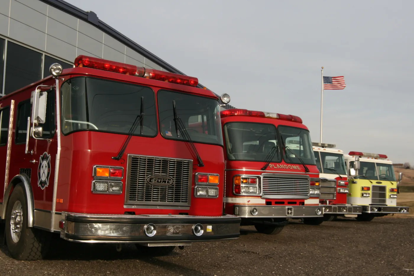 Fire apparatus lined up outside the AFE facility